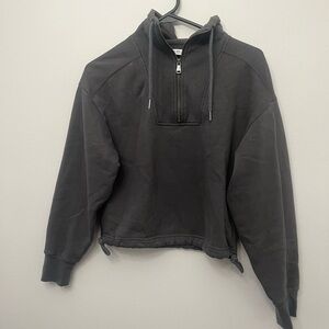 Woman’s Charcoal Half-Zip Drawstring Sweatshirt